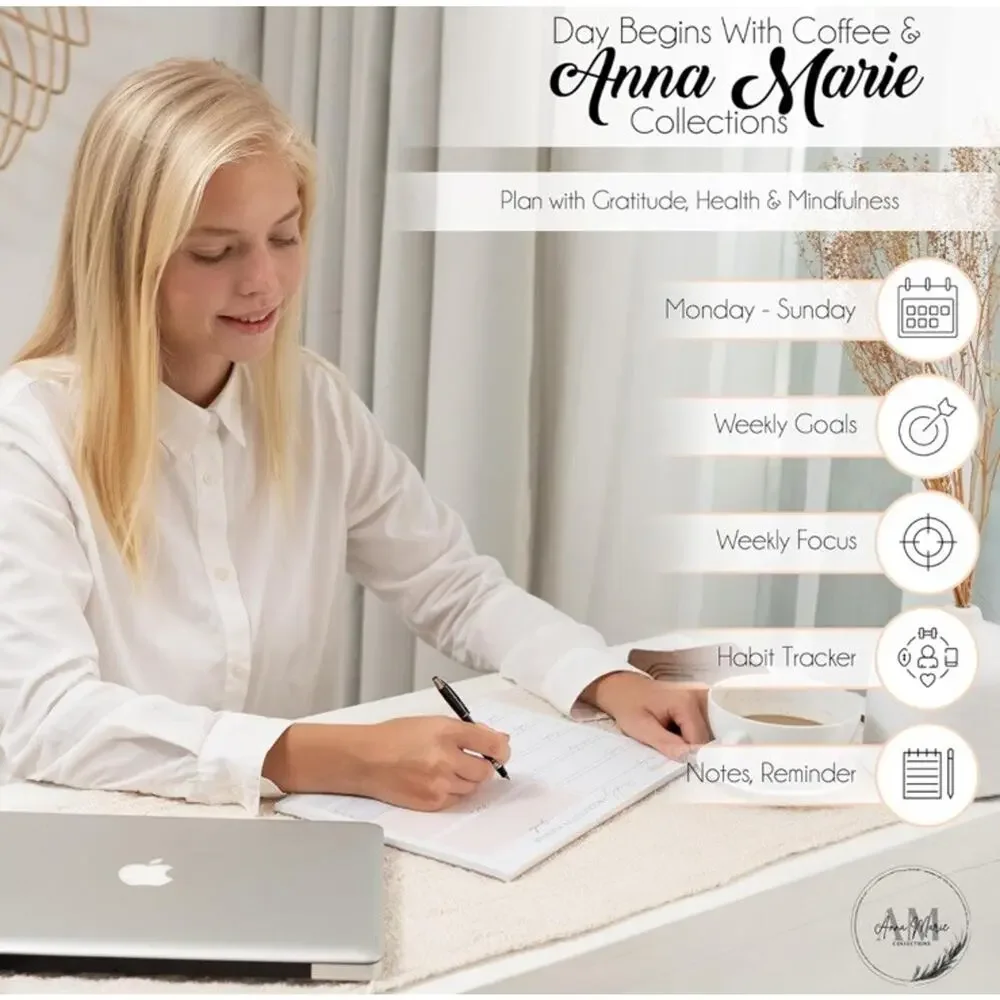 Anna Marie Weekly Planner Notepad - 52 Undated Tear-Off Sheets, Daily To Do List